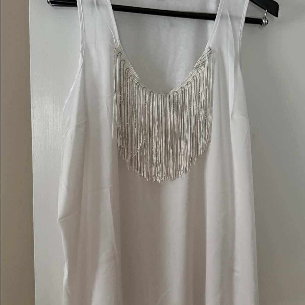 Express White Fringe Tank Top
